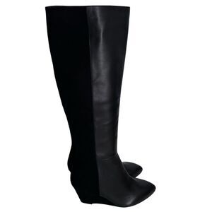Jean-Michel Cazabat Black Suede Leather Pointed Wedge Heel Knee Boots Size 9.5 M